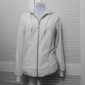 Guess Cream Full Zip Hoodie Button‎ Ribbed Detail